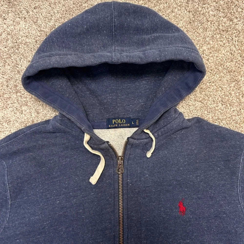 Polo Ralph Lauren Full Zip Hoodie Men Size Large Blue‎ Preppy Pony Lined